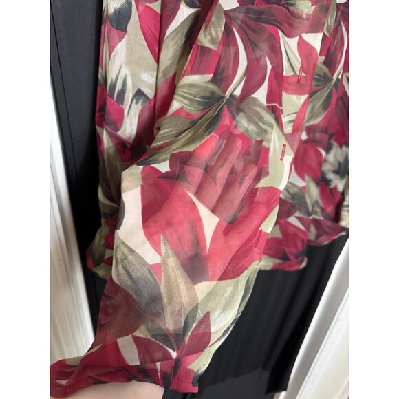 Jordan Woman's 2 Piece Long Sleeve 2X Floral Sheer Over Blouse Set Tropical - Picture 4 of 6